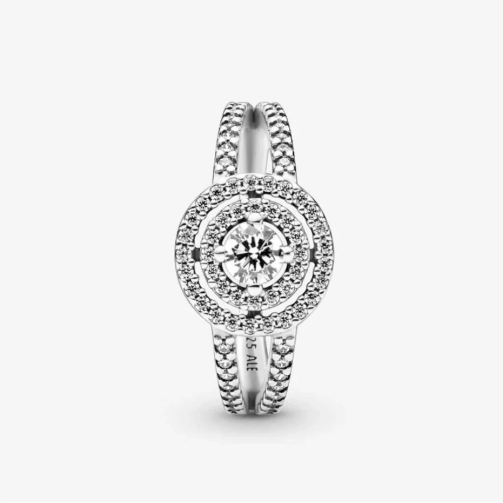 Pandora Sparkling Double Halo Ring - Stackable Ring for Women size 8.5 - Picture 3 of 8
